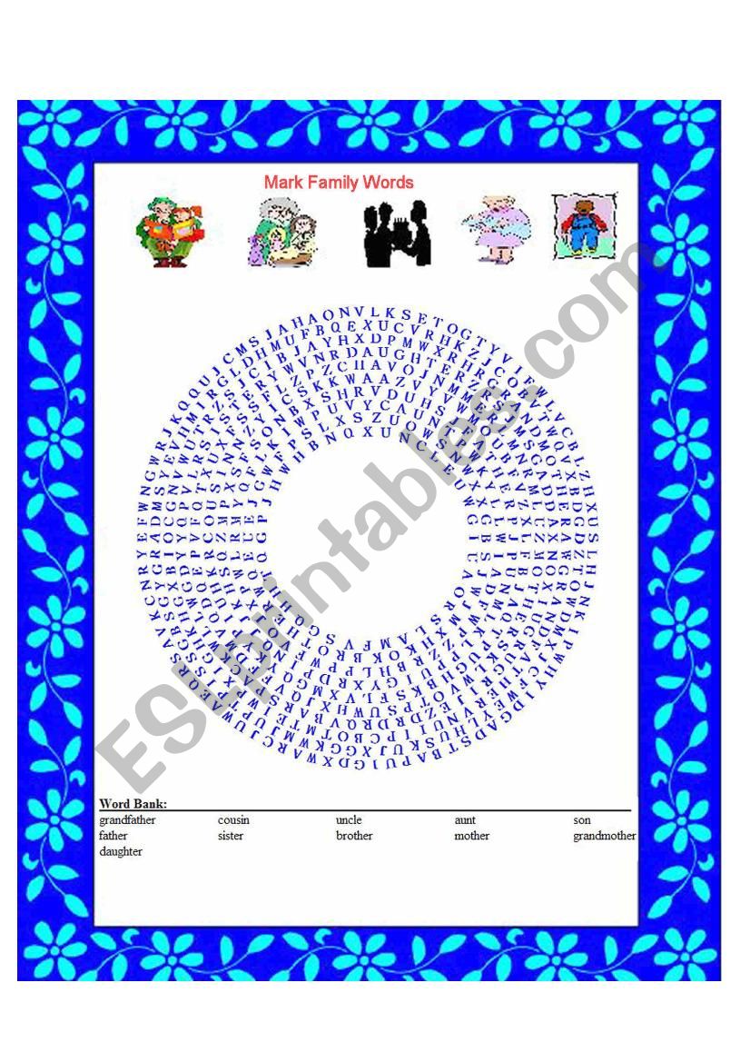 Find the Family words worksheet