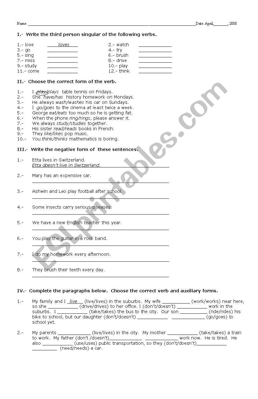 Simple Present Study guide worksheet