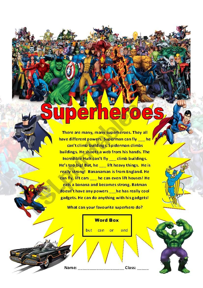 Superheroes worksheet