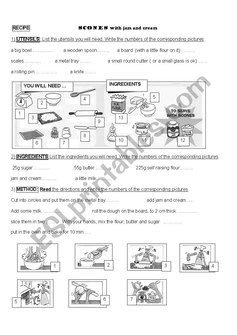 recipe : scones worksheet