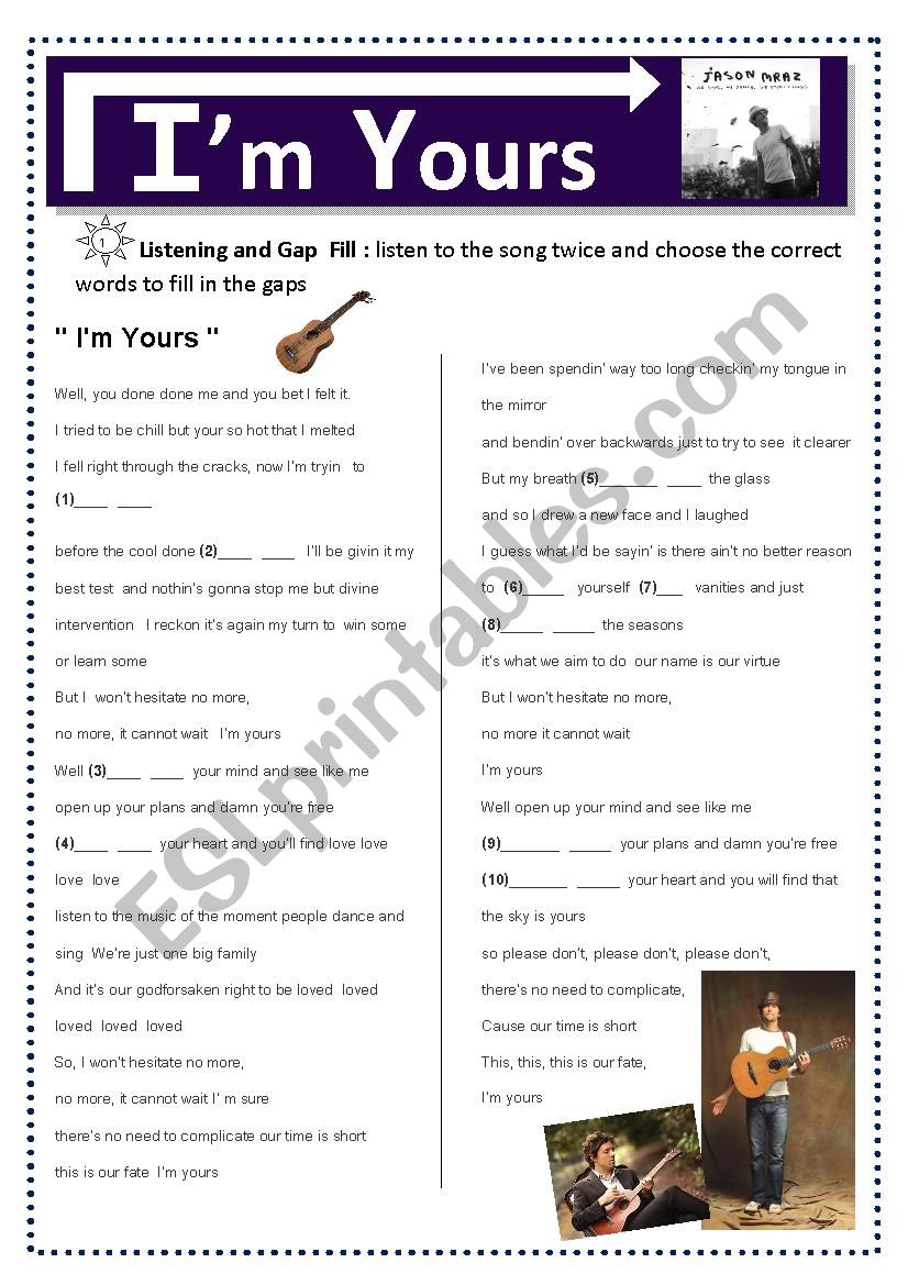 Learning phrasal verbs by I´m yours song 