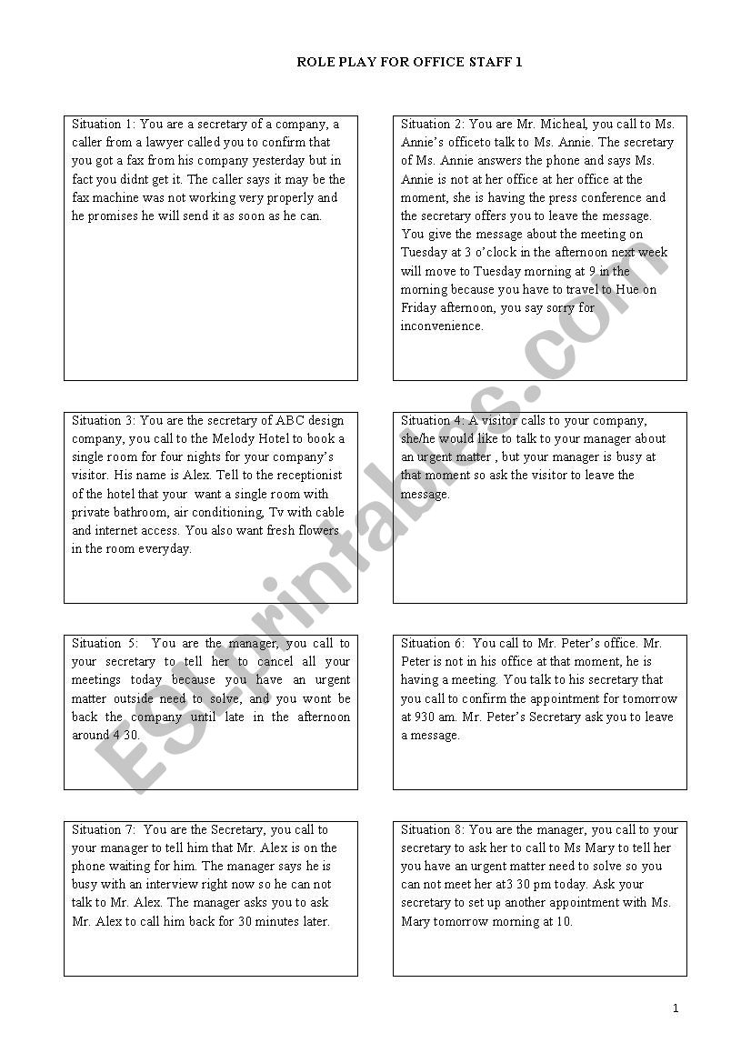 role play for office staff worksheet