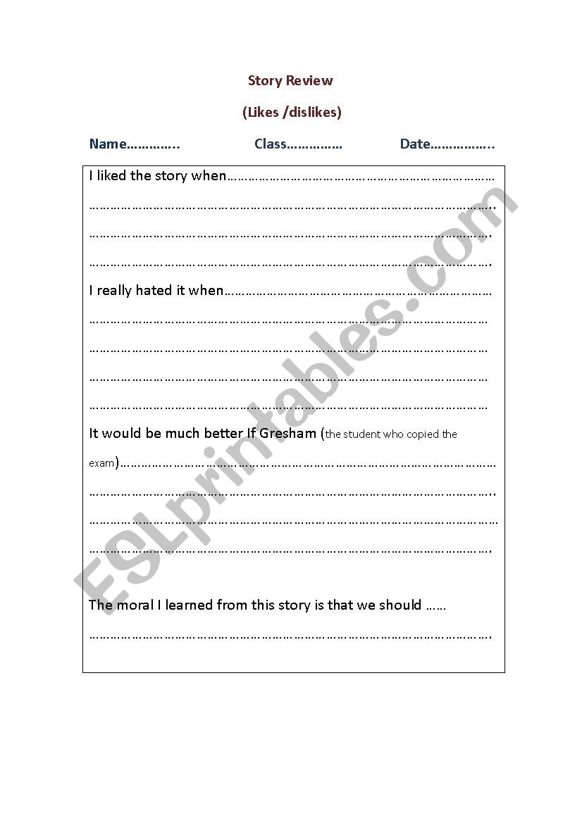 story review worksheet
