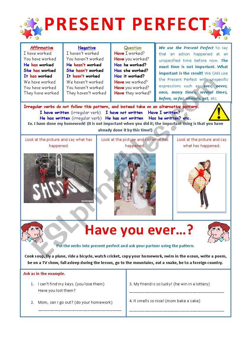 Present Perfect 2 pages worksheet