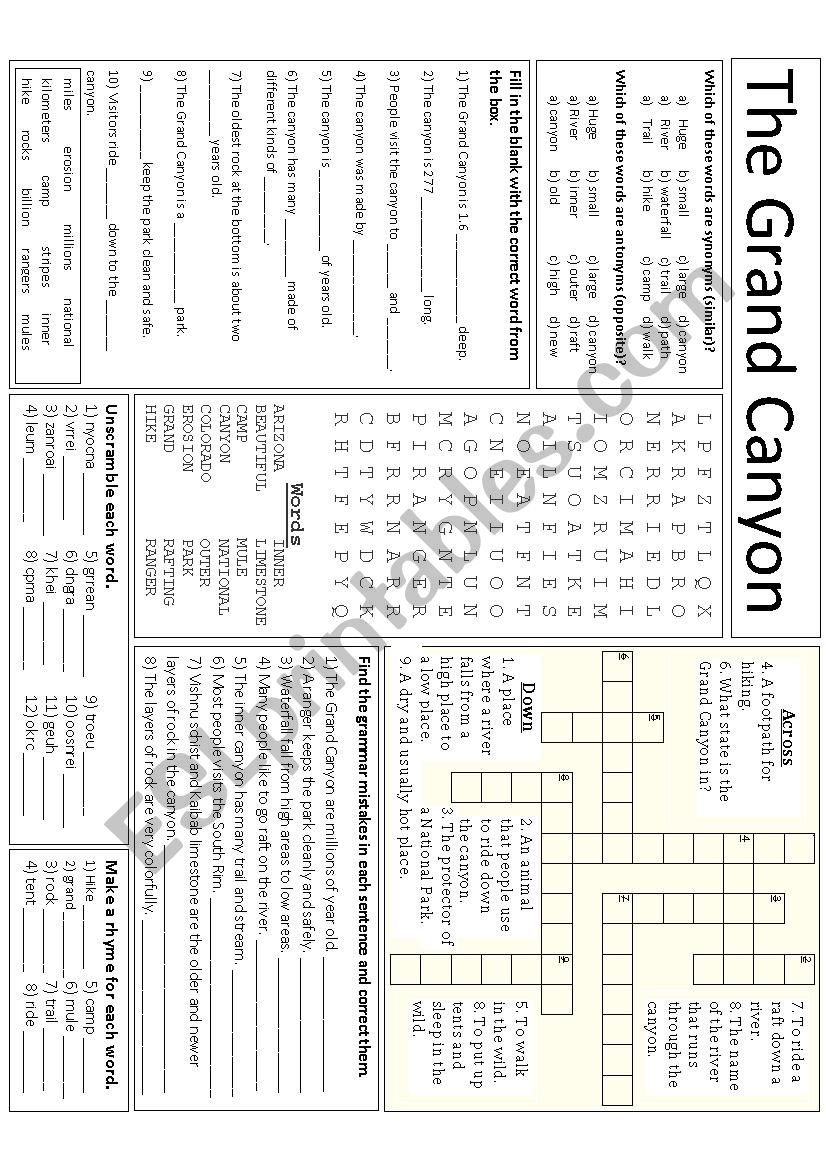 Grand Canyon mini-task worksheet