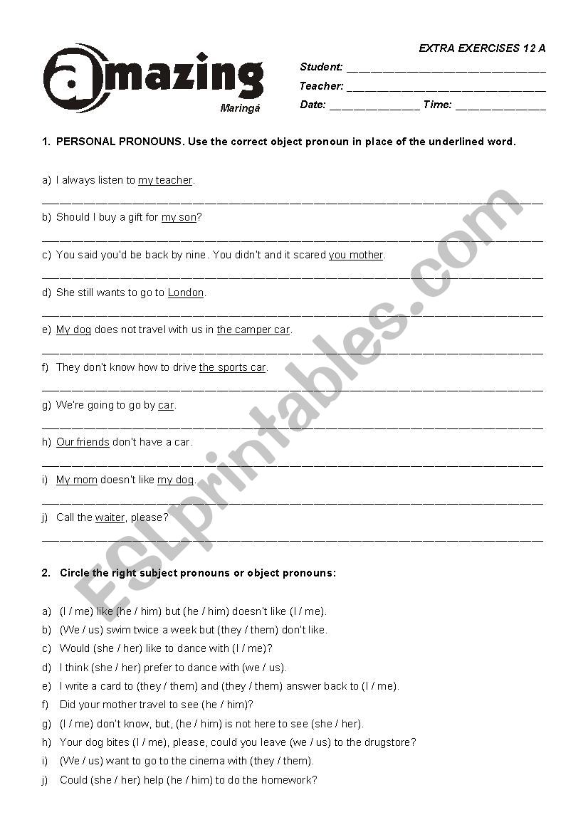 Personal Pronouns worksheet