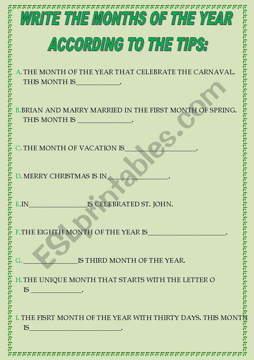 DAYS AND MONTHS OF THE YEAR worksheet