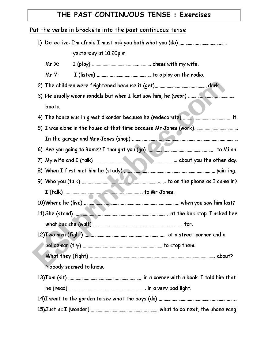  The Past Continuous Tense : General Exercises