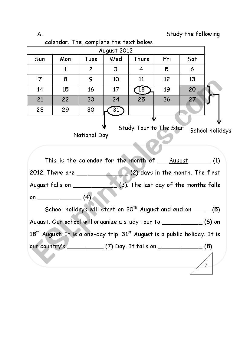 Months and Days worksheet