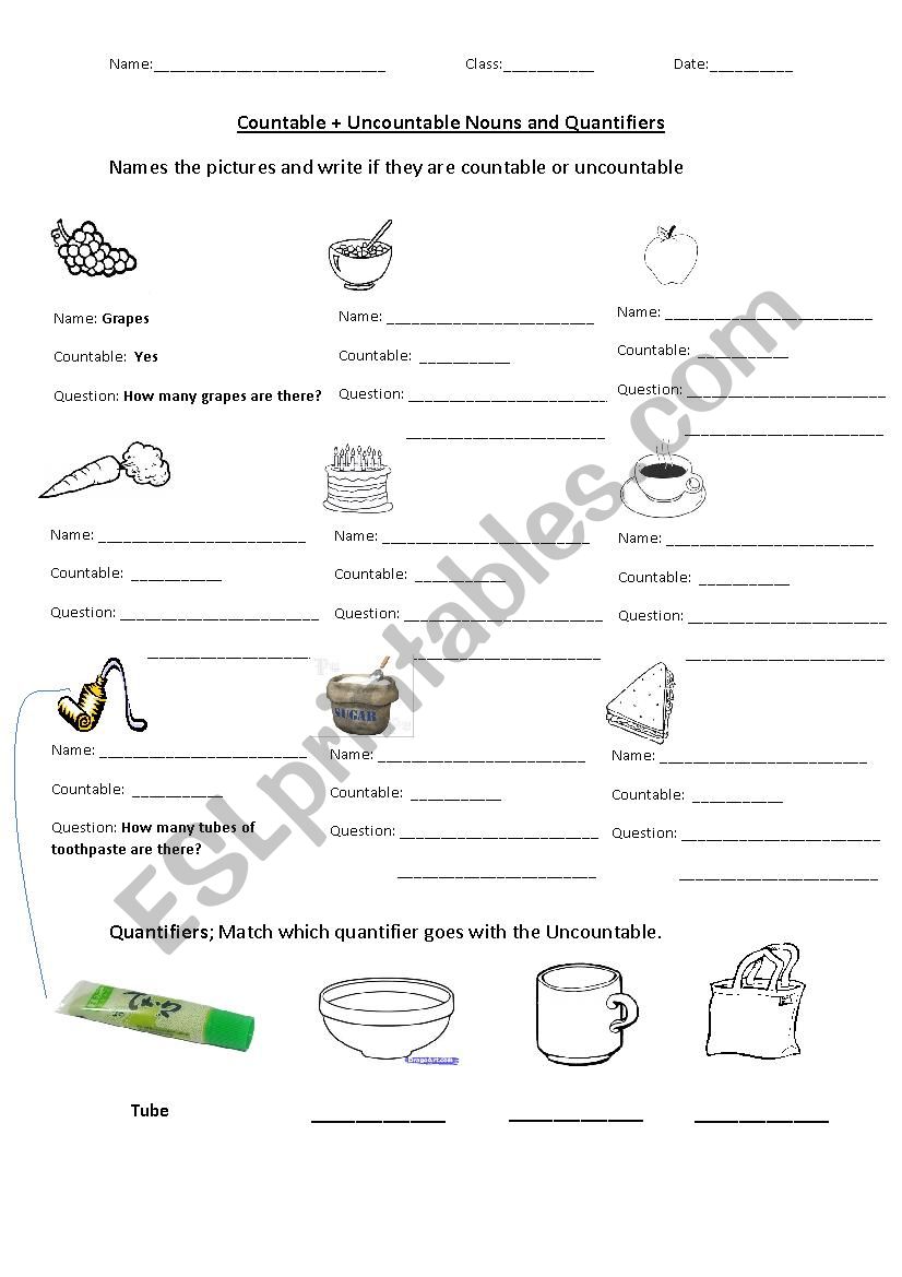 Un+Countable and Quantifiers worksheet