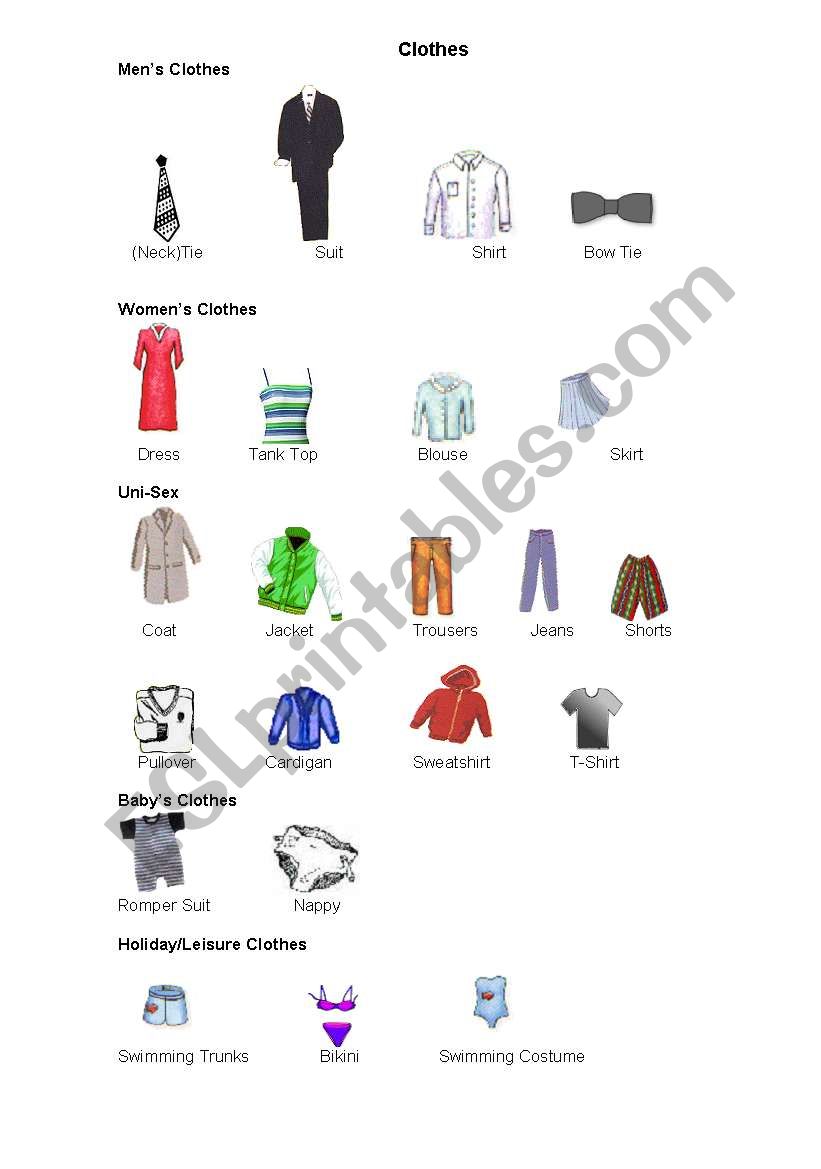 clothes worksheet