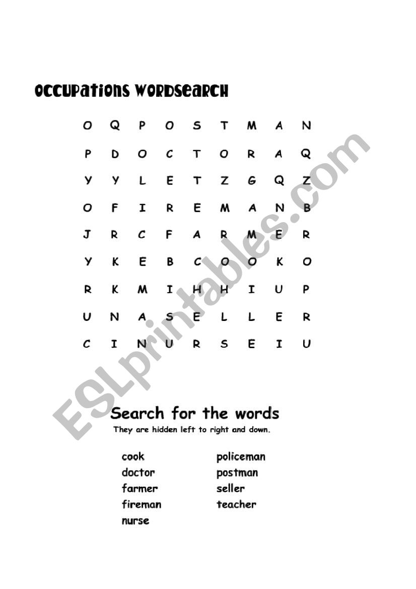Occupations worksheet