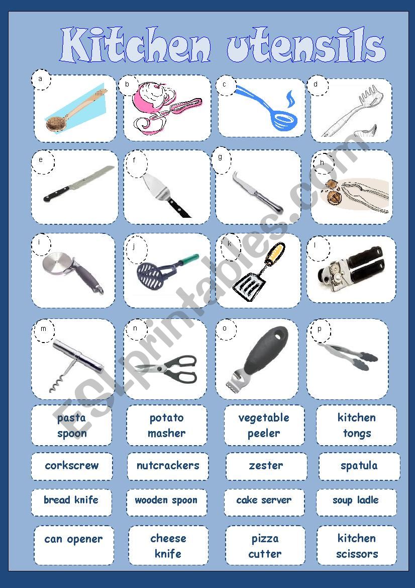 KITCHEN UTENSILS - matching worksheet