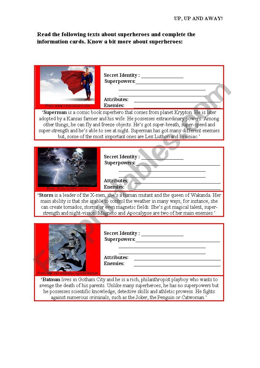 Superheroes worksheet