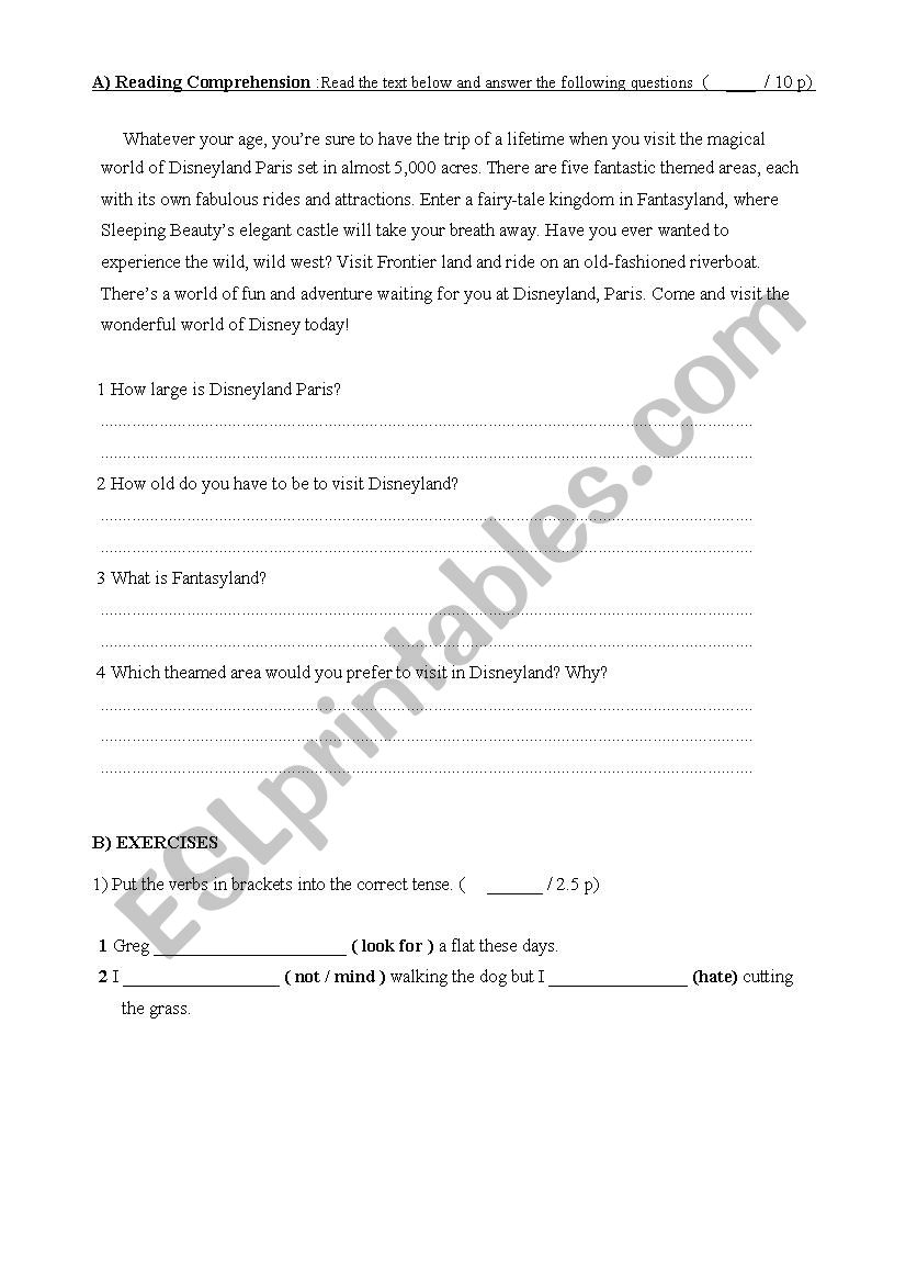 test worksheet