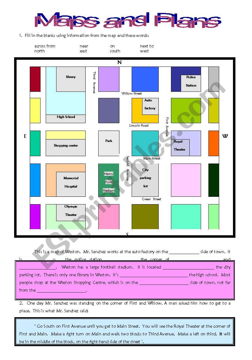 Maps and Plans worksheet