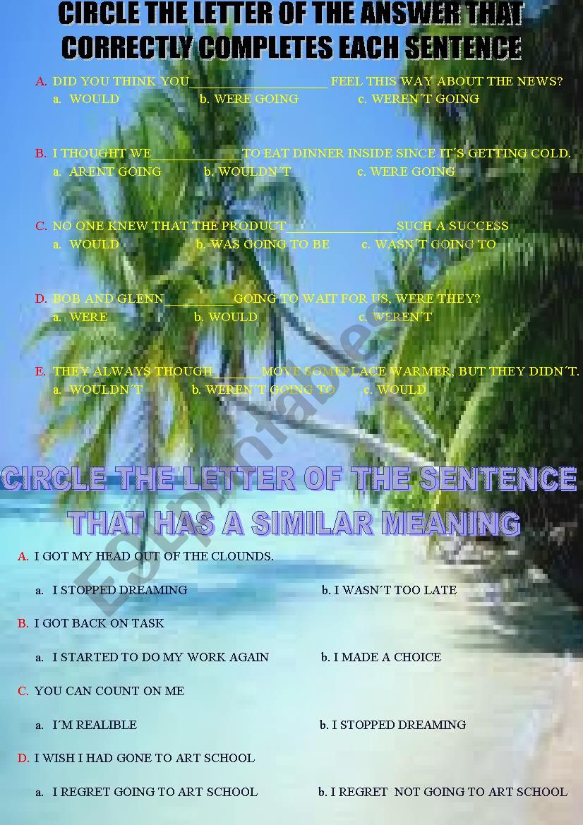 COMPLETE THE SENTENCES worksheet