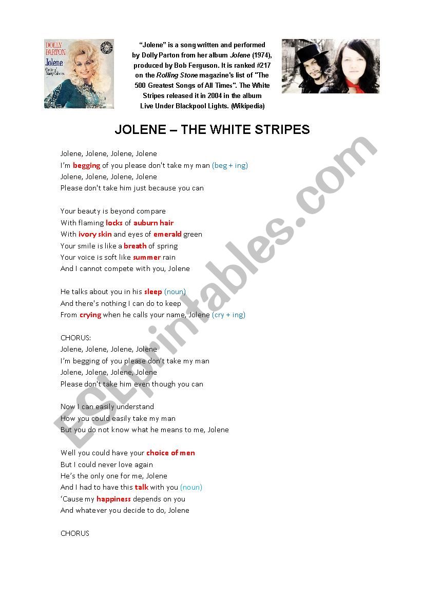 The White Stripes - Jolene worksheet