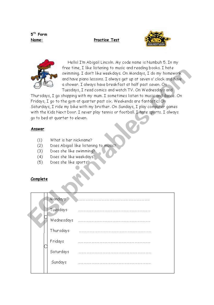 Routines worksheet