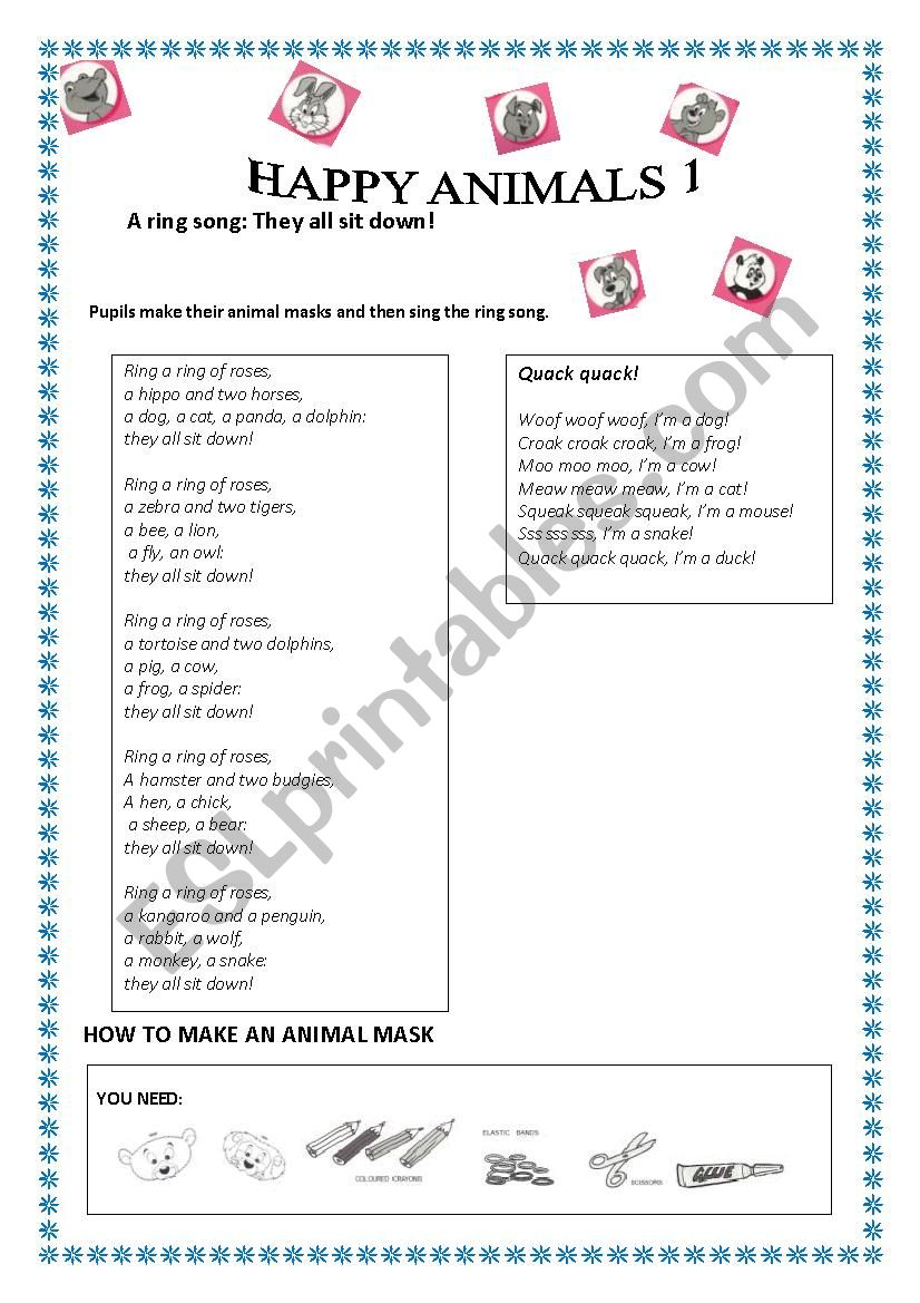 HAPPY ANIMALS 1 worksheet