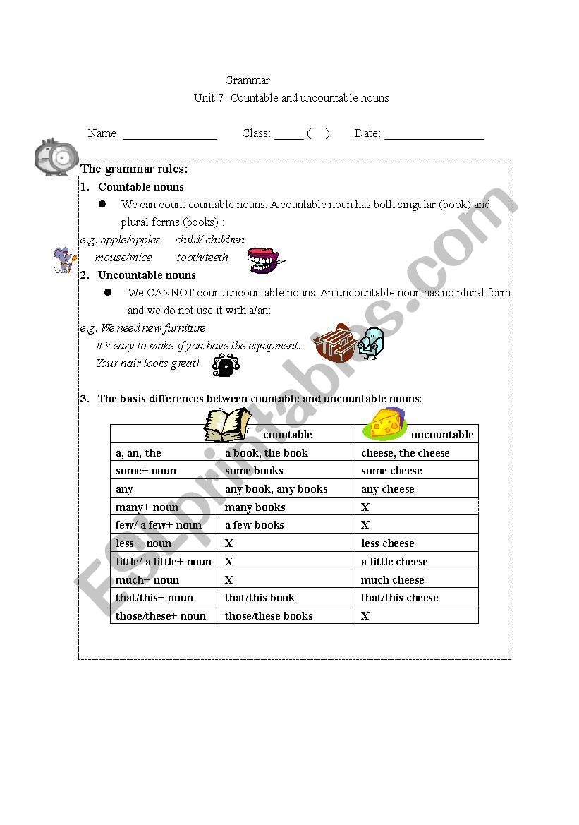 grammar countable and uncountable