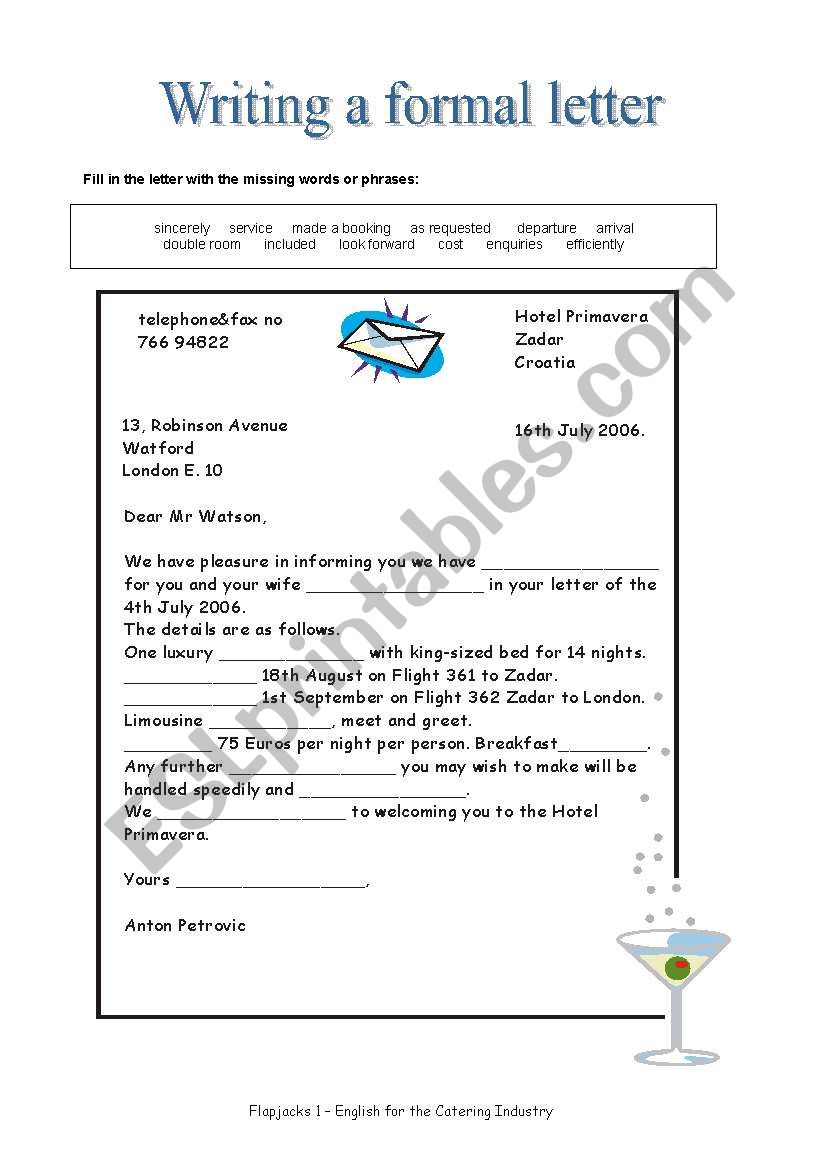 A formal letter worksheet