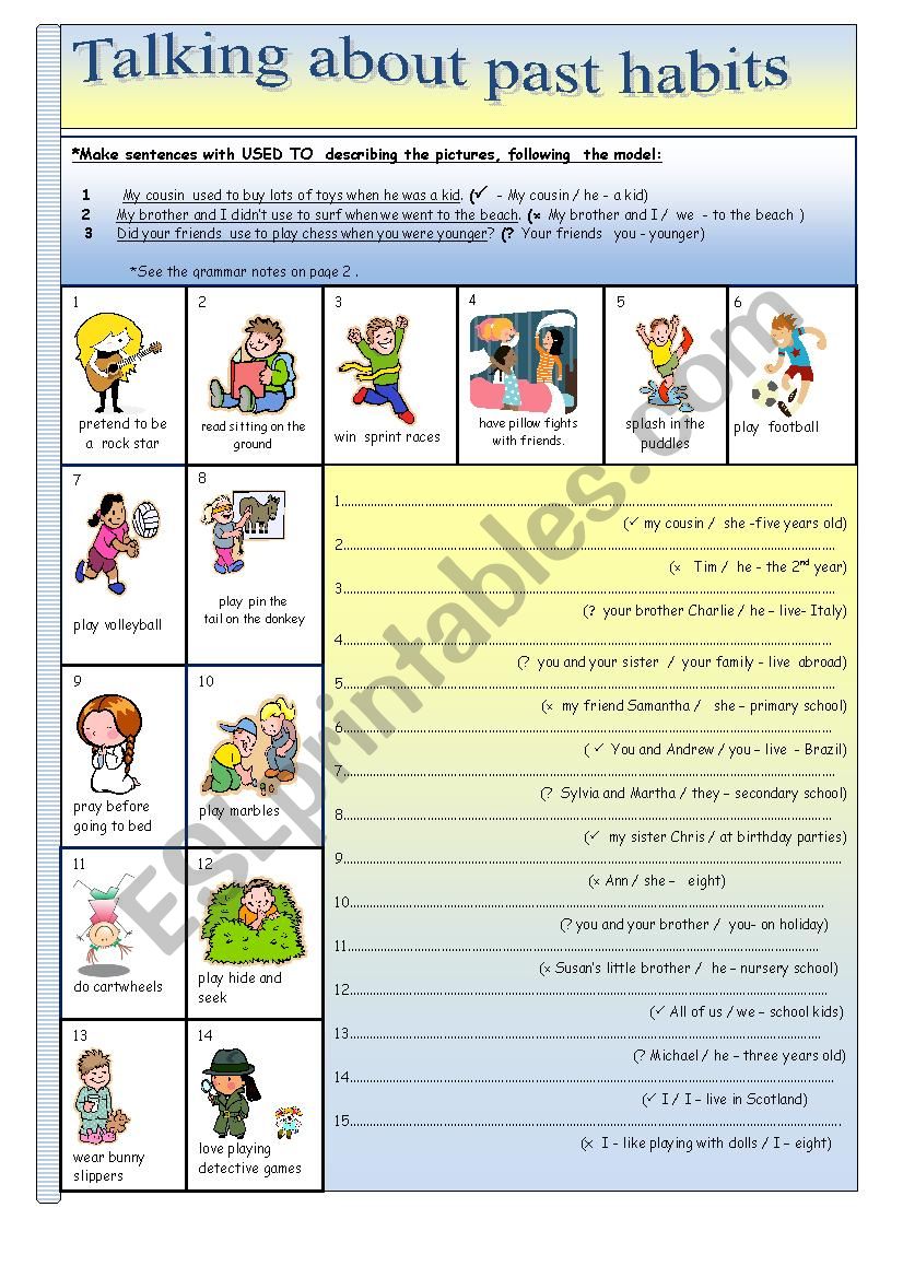 Talking about past habits worksheet