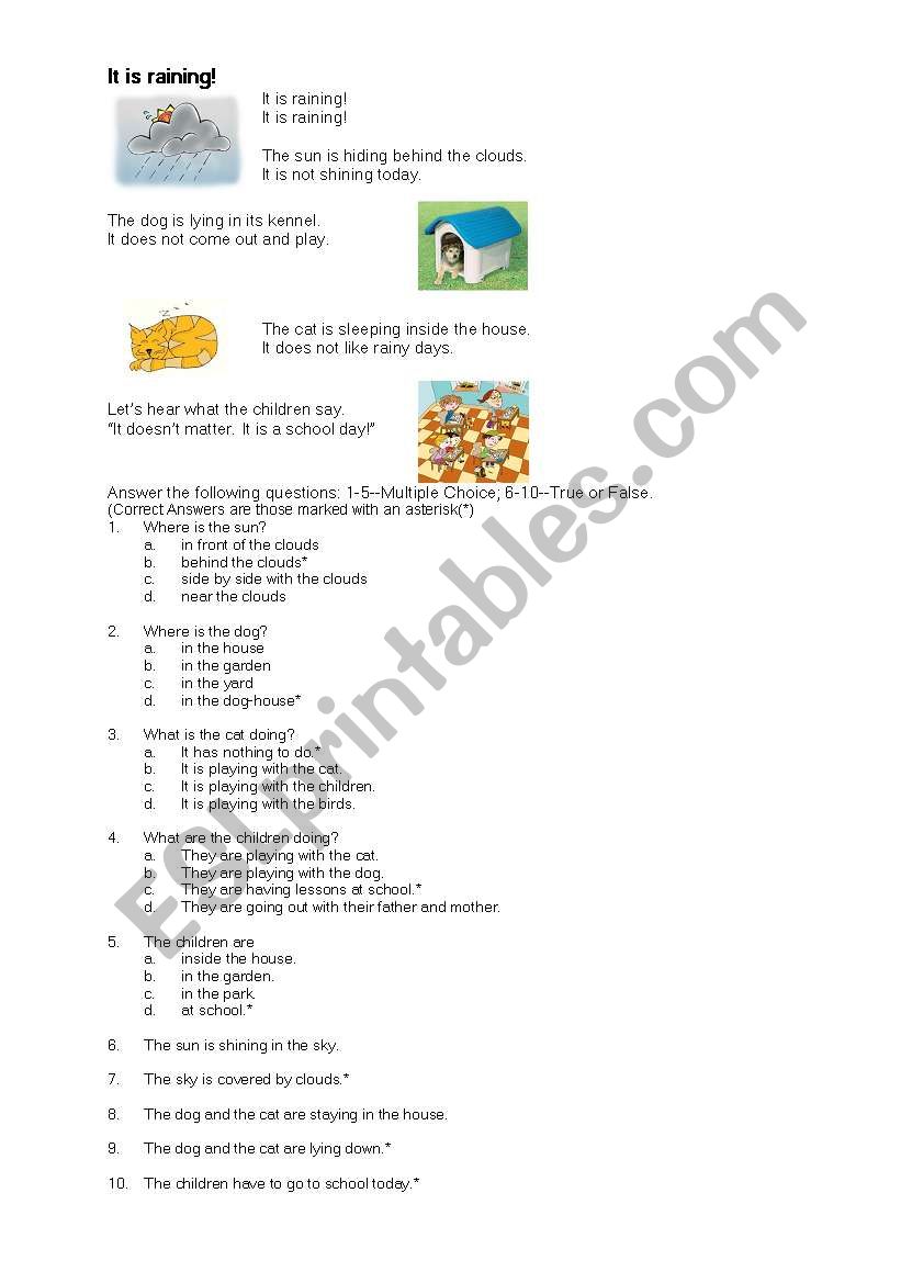 It is Raining! worksheet