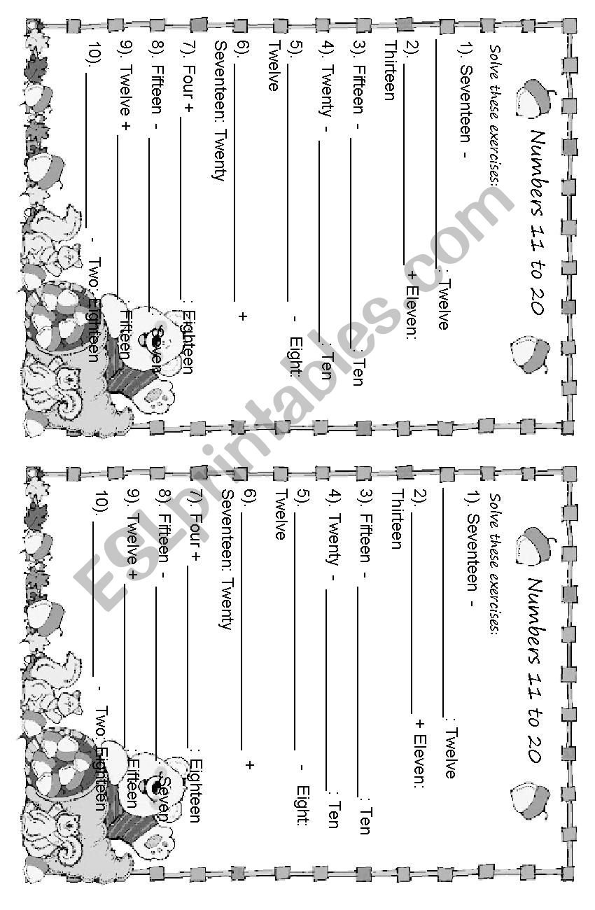 Numbers 11 to 20 worksheet