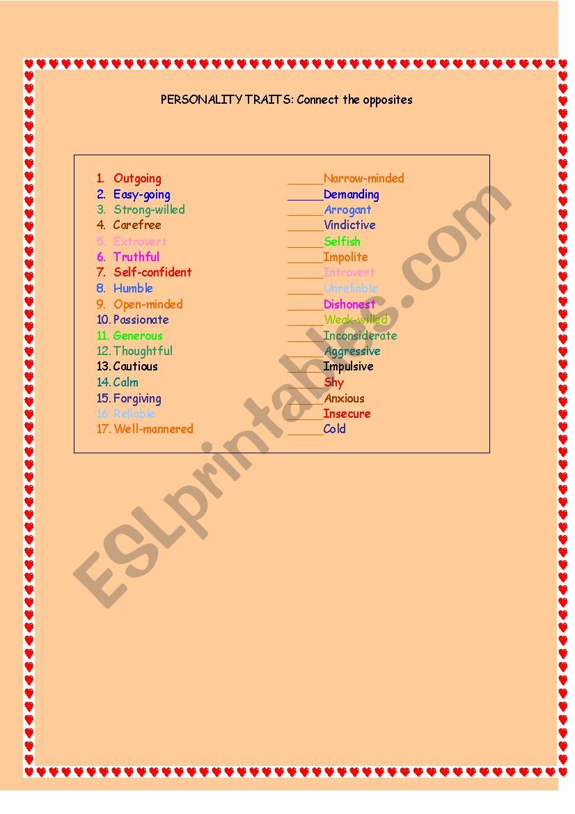 Personality Traits worksheet