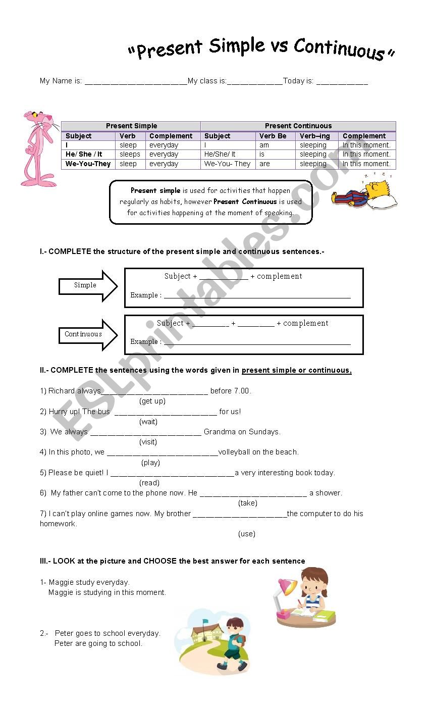 present continuous  worksheet