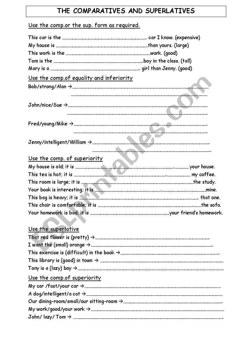 Comparatives and Superlatives worksheet