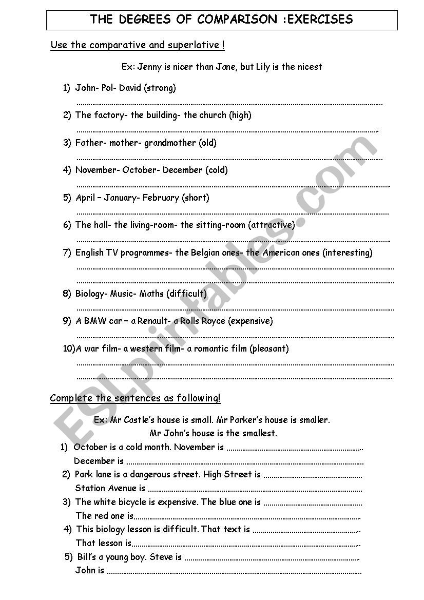 THE DEGREES OF COMPARISON worksheet