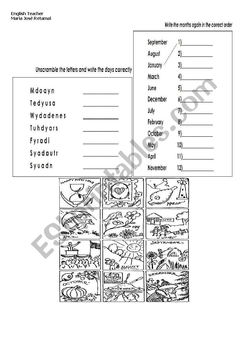 days and months worksheet