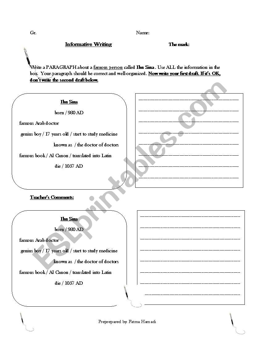 Informative Writing Guide worksheet