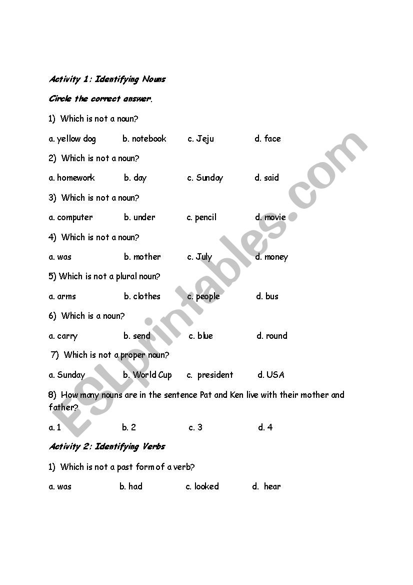 Identifying parts of the speech