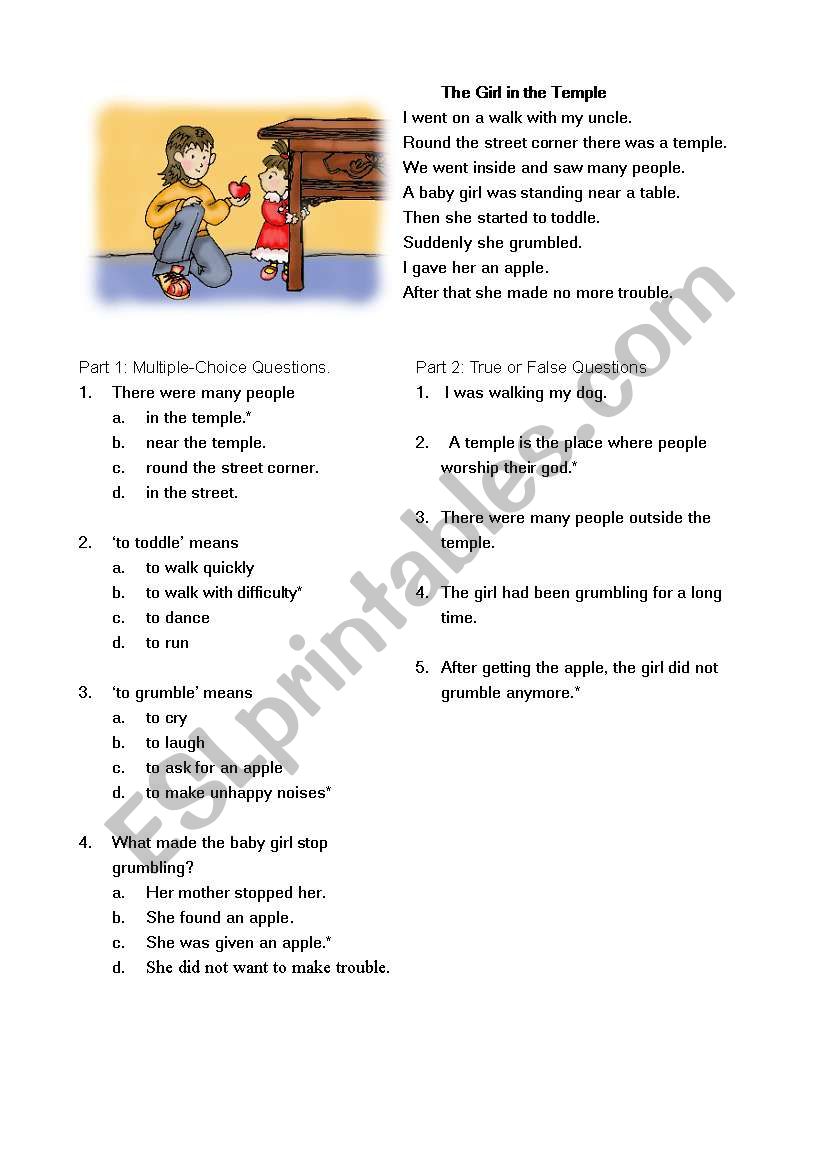 The Girl in the Temple worksheet