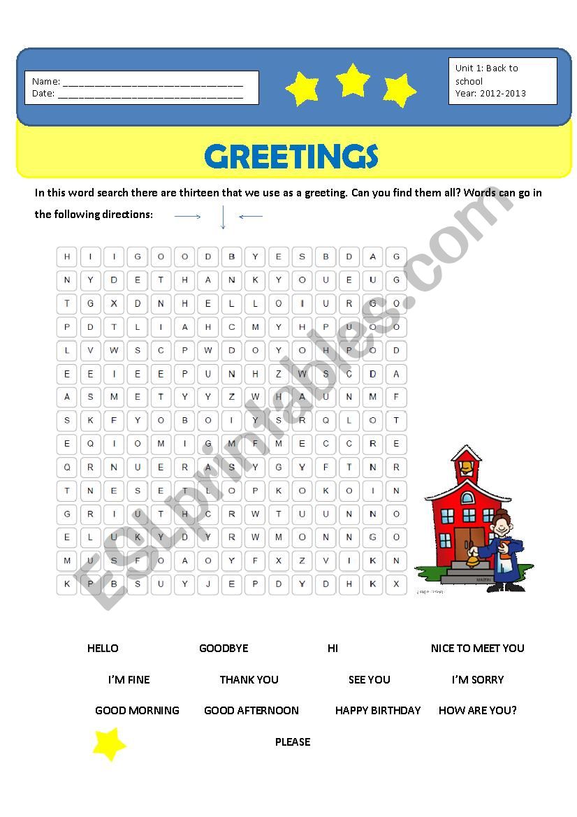 Hello! Back to school worksheet