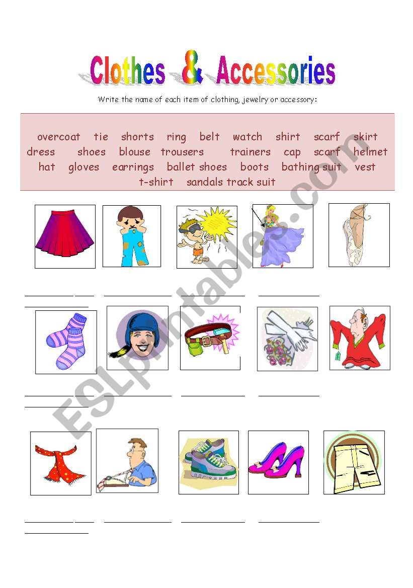 Clothing & Acessories worksheet