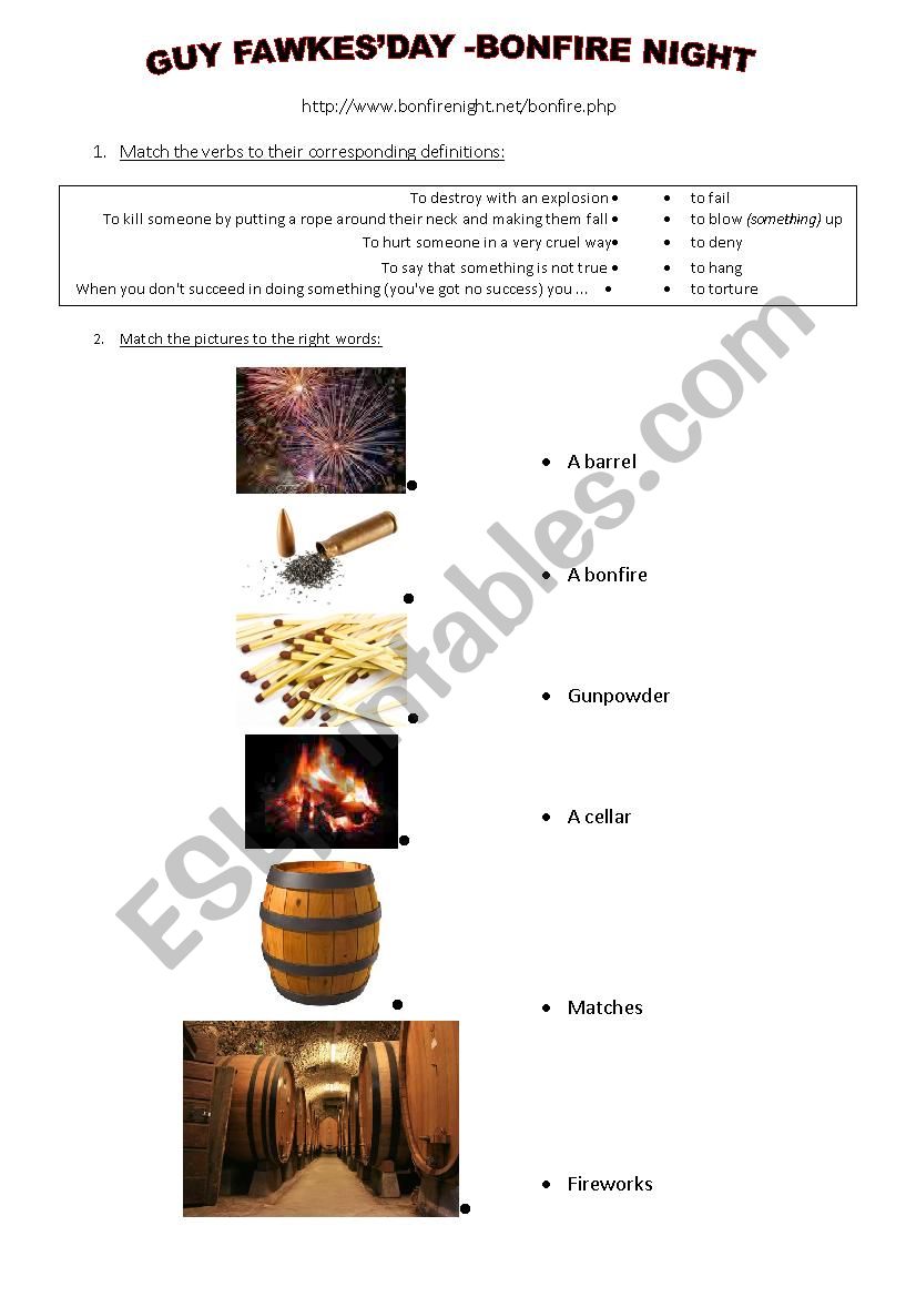 THE GUNPOWDER PLOT- vocabulary sheet