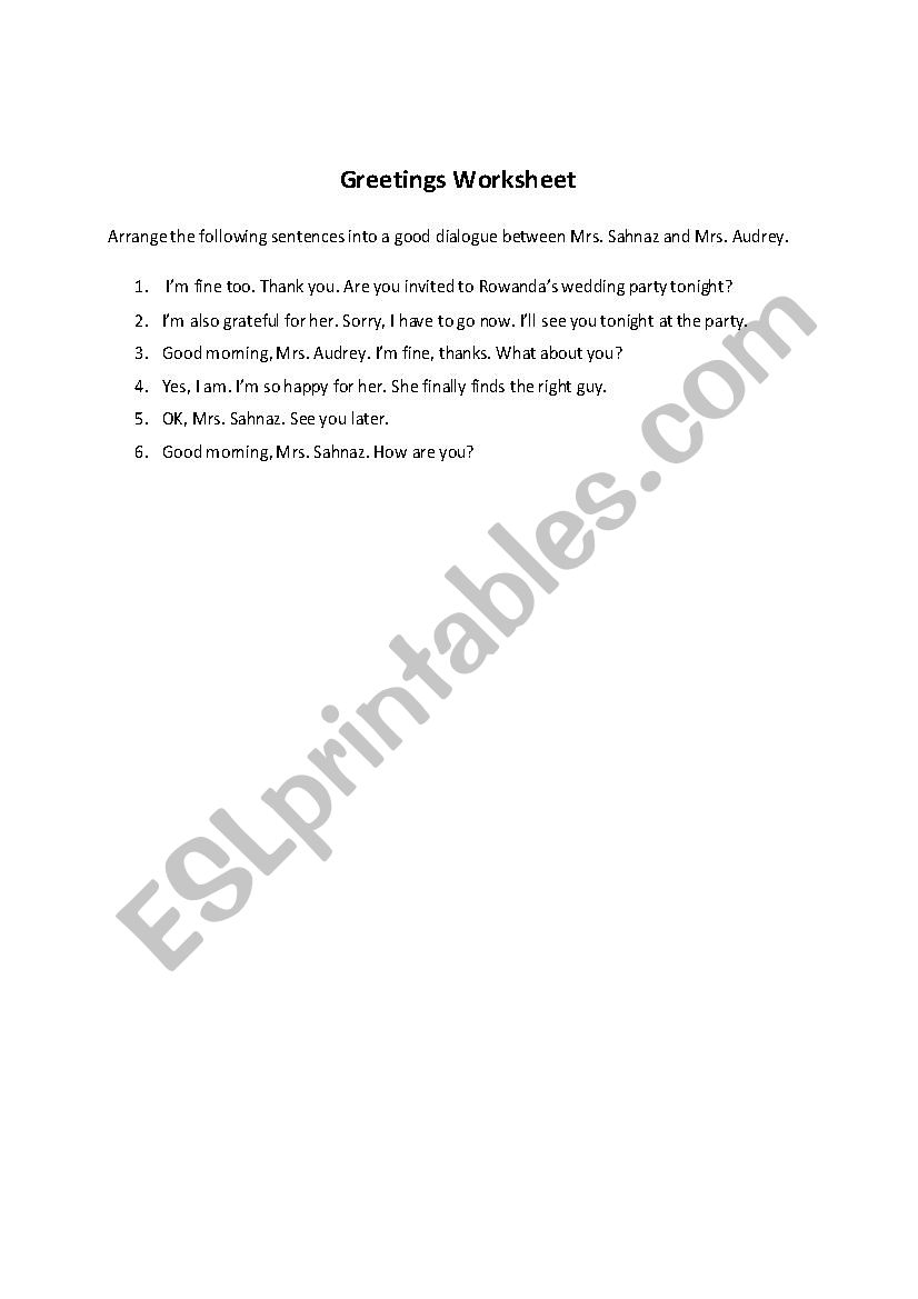 greetings worksheet worksheet