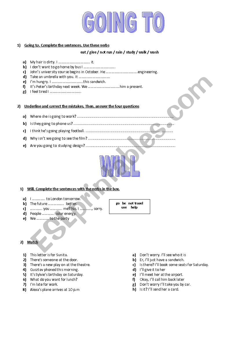 Future Going to / Will /First Conditional