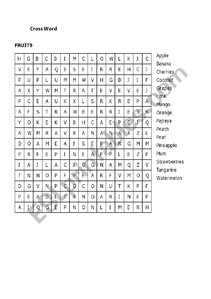 Fruits worksheet