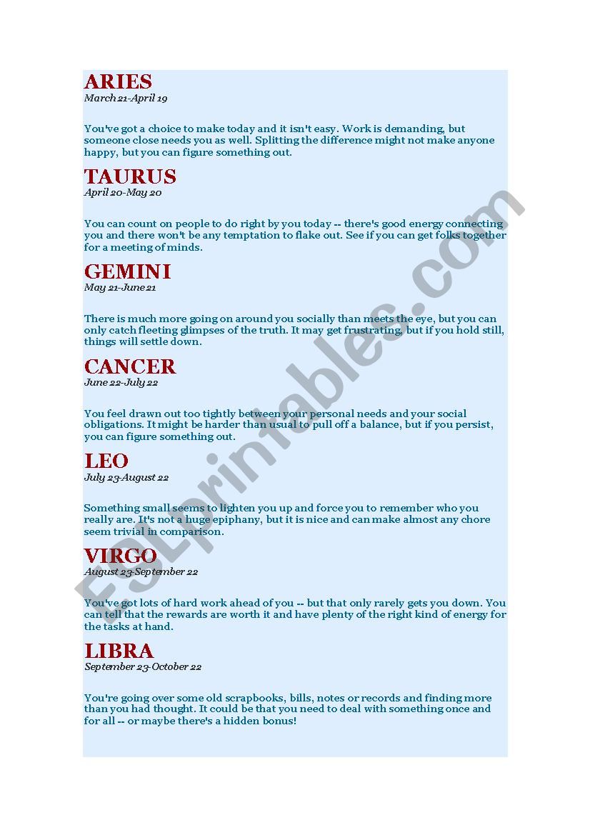 Horoscope worksheet