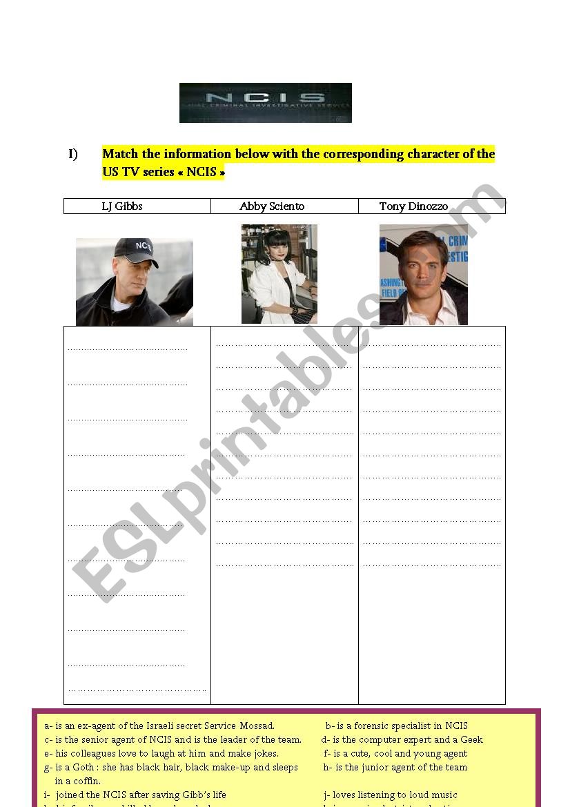 N.C.I.S  worksheet worksheet