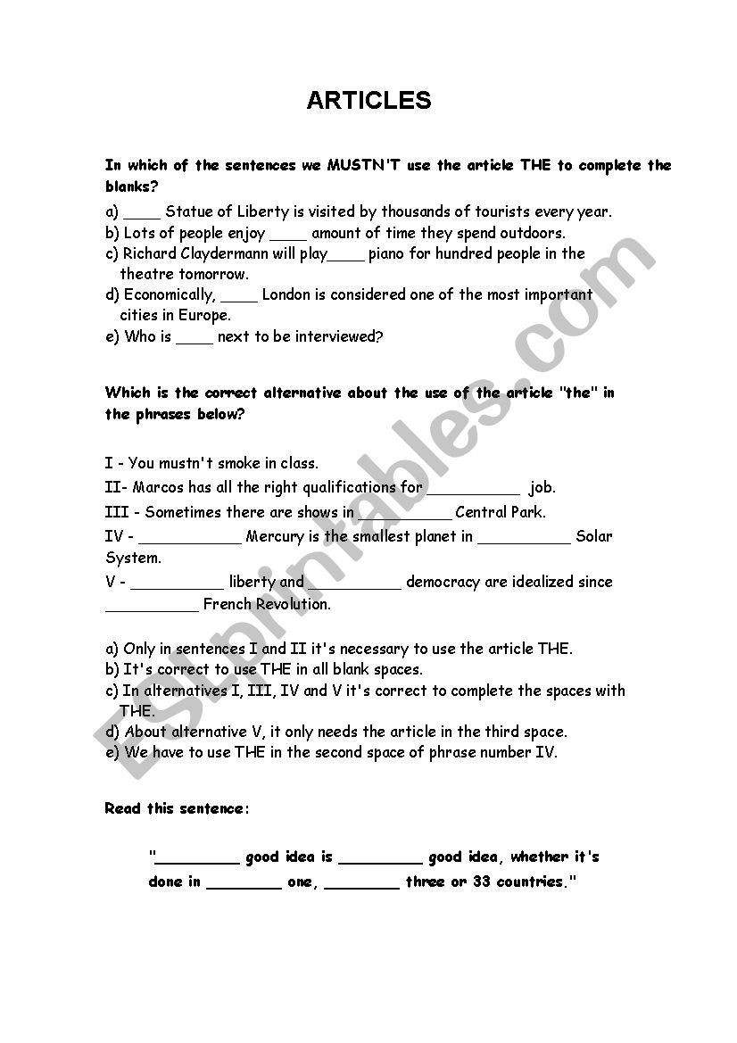 Definite & Indefinite Articles