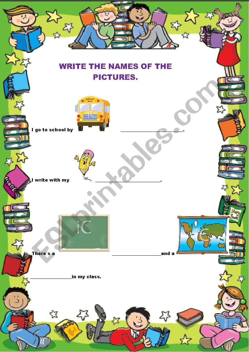 Write the name of the pictures to complete the sentences