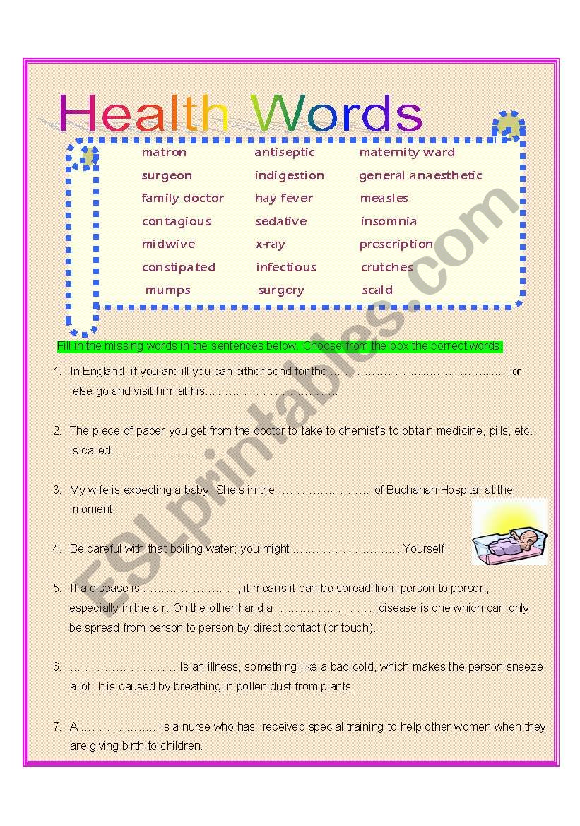 Health Words - Vocabulary worksheet