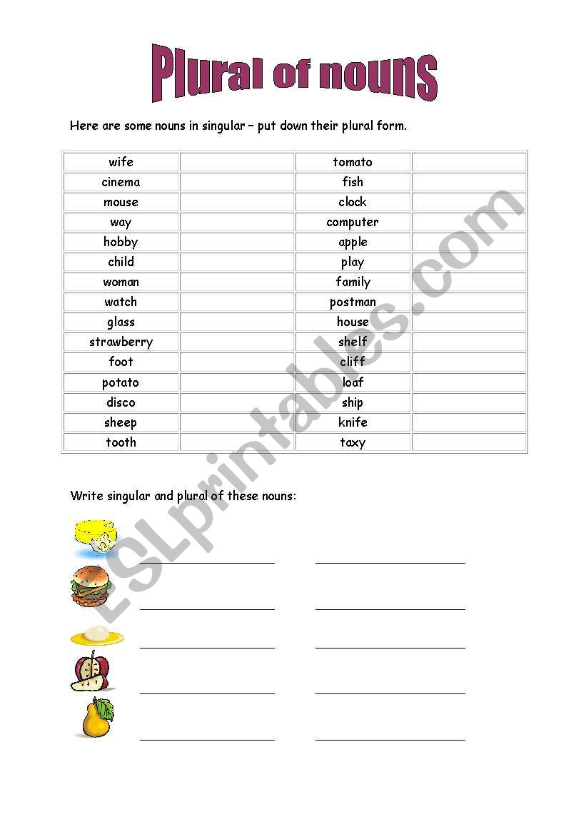 Plural of nouns worksheet