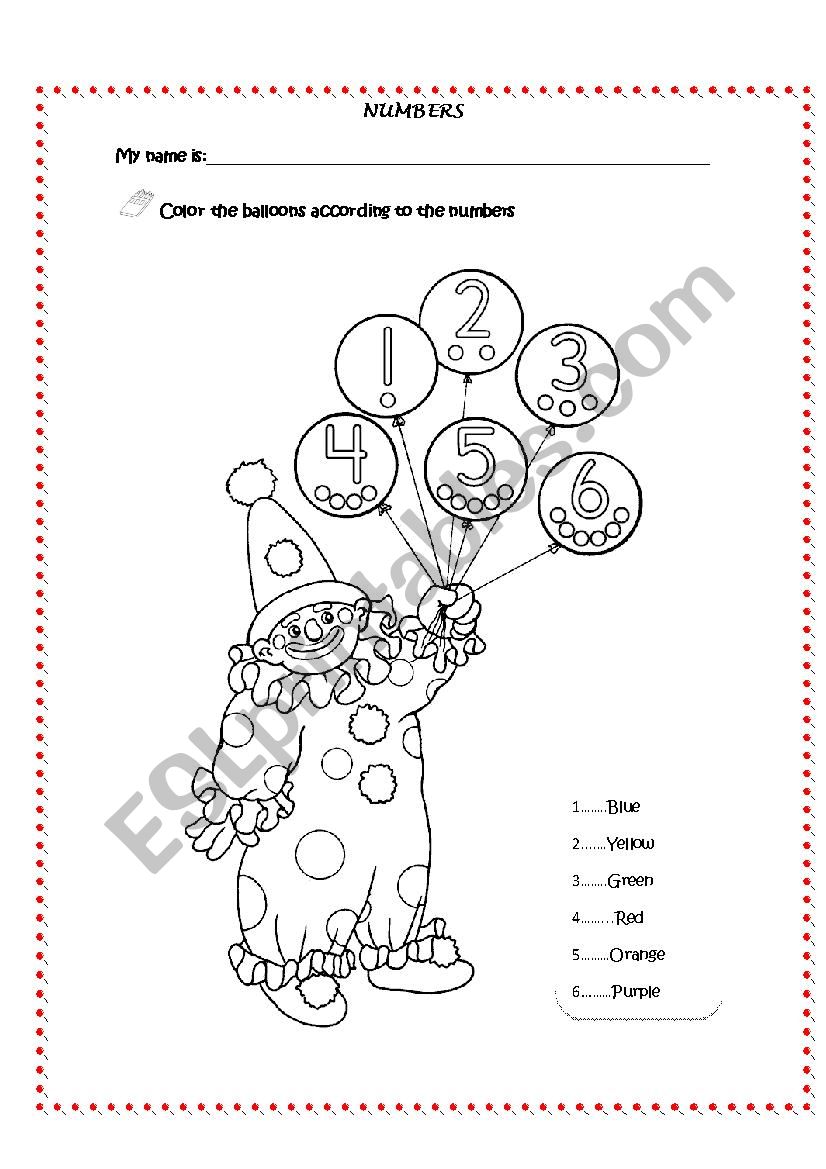 COLORS AND NUMBERS  worksheet